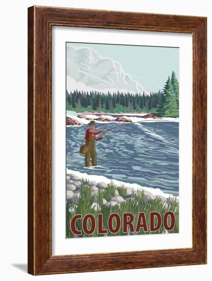 Fly Fisherman - Colorado-Lantern Press-Framed Art Print