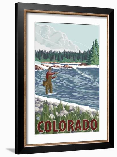 Fly Fisherman - Colorado-Lantern Press-Framed Art Print