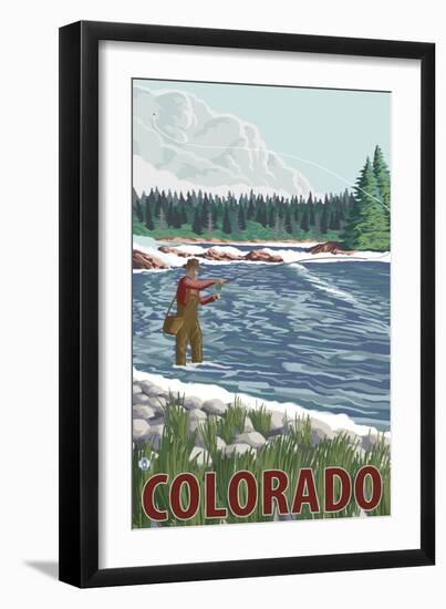 Fly Fisherman - Colorado-Lantern Press-Framed Art Print