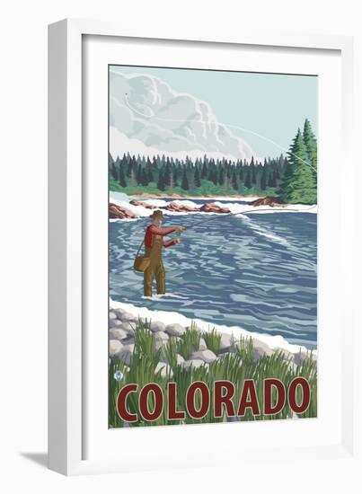 Fly Fisherman - Colorado-Lantern Press-Framed Art Print