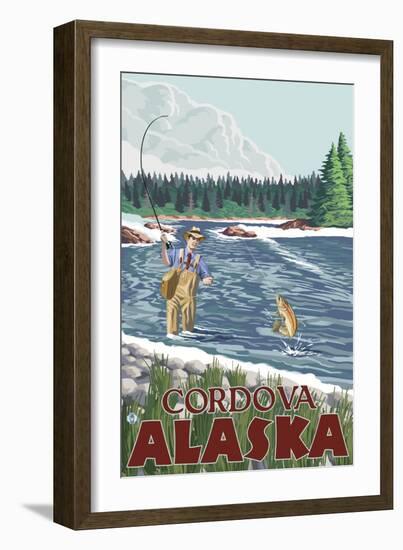 Fly Fisherman, Cordova, Alaska-Lantern Press-Framed Art Print