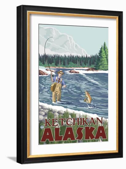 Fly Fisherman, Ketchikan, Alaska-Lantern Press-Framed Art Print