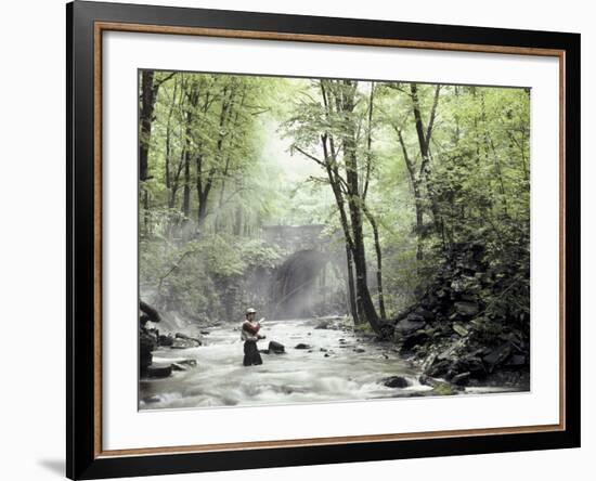 Fly Fisherman Near a Stone Bridge-null-Framed Photographic Print