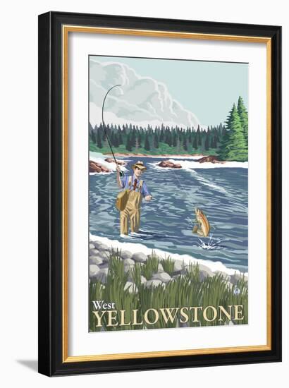 Fly Fisherman, West Yellowstone, Montana-Lantern Press-Framed Art Print