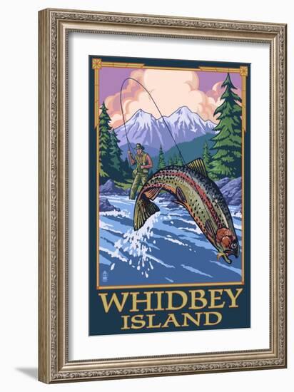 Fly Fisherman - Whidbey Island, Washington-Lantern Press-Framed Art Print