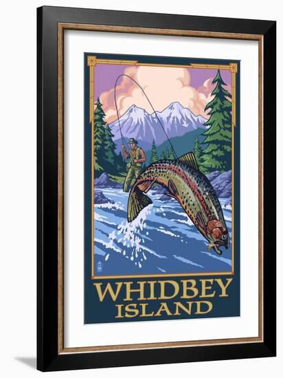 Fly Fisherman - Whidbey Island, Washington-Lantern Press-Framed Art Print