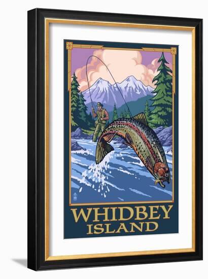 Fly Fisherman - Whidbey Island, Washington-Lantern Press-Framed Art Print