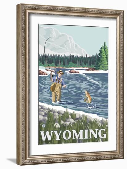 Fly Fisherman, Wyoming-Lantern Press-Framed Art Print