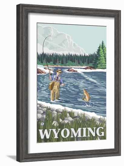 Fly Fisherman, Wyoming-Lantern Press-Framed Art Print