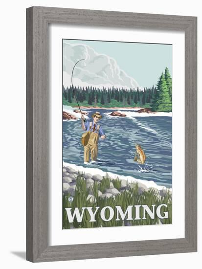 Fly Fisherman, Wyoming-Lantern Press-Framed Art Print