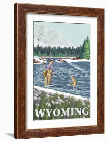 Fly Fisherman, Wyoming-Lantern Press-Framed Art Print