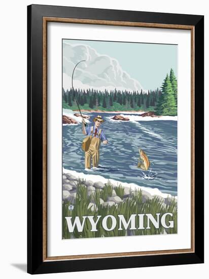 Fly Fisherman, Wyoming-Lantern Press-Framed Art Print