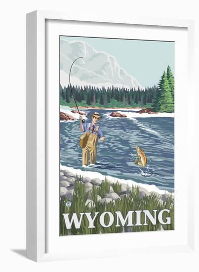 Fly Fisherman, Wyoming-Lantern Press-Framed Art Print