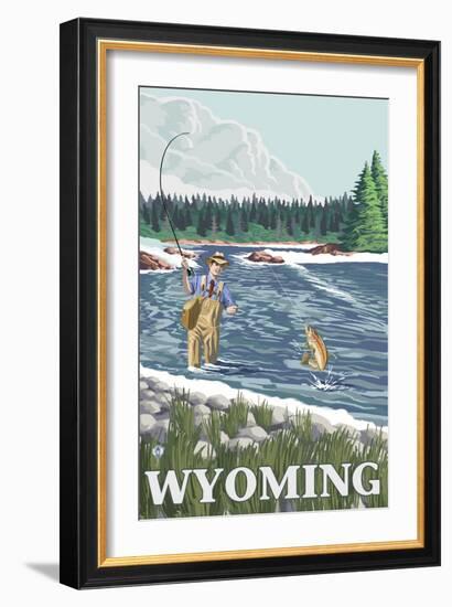 Fly Fisherman, Wyoming-Lantern Press-Framed Art Print