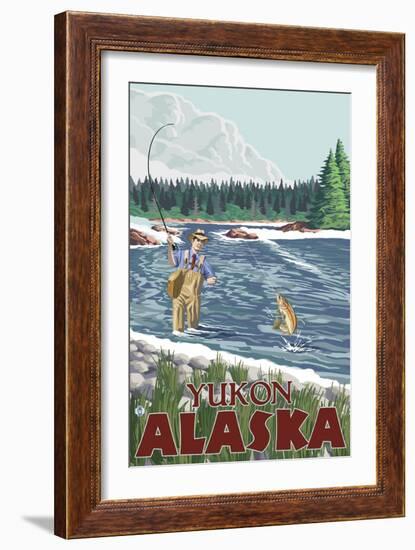 Fly Fisherman, Yukon, Alaska-Lantern Press-Framed Art Print