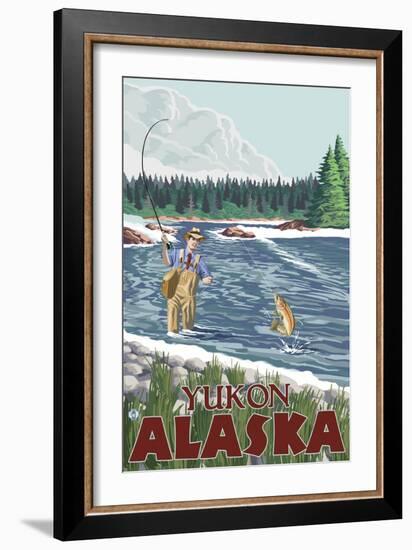 Fly Fisherman, Yukon, Alaska-Lantern Press-Framed Art Print