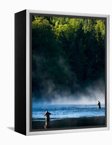 Fly-Fishing in Early Morning Mist on the Androscoggin River, Errol, New Hampshire, USA-Jerry & Marcy Monkman-Framed Premier Image Canvas