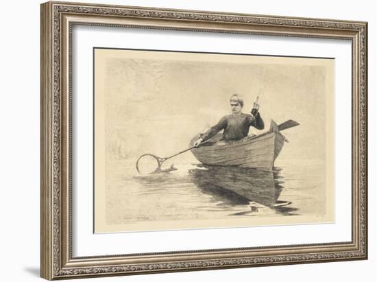 Fly Fishing, Saranac Lake, 1889 (Etching & Aquatint on Beige Wove Paper)-Winslow Homer-Framed Giclee Print