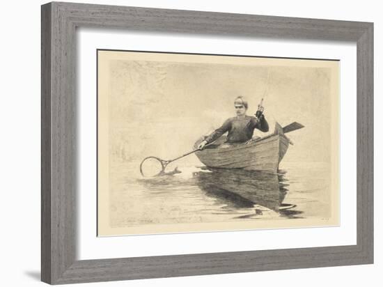 Fly Fishing, Saranac Lake, 1889 (Etching & Aquatint on Beige Wove Paper)-Winslow Homer-Framed Giclee Print