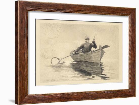 Fly Fishing, Saranac Lake, 1889 (Etching & Aquatint on Beige Wove Paper)-Winslow Homer-Framed Giclee Print