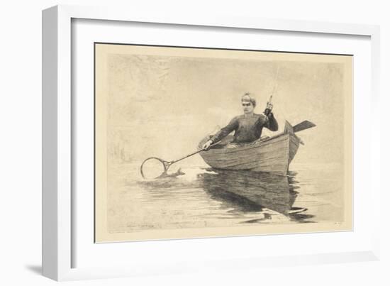 Fly Fishing, Saranac Lake, 1889 (Etching & Aquatint on Beige Wove Paper)-Winslow Homer-Framed Giclee Print