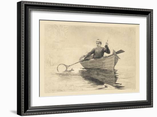 Fly Fishing, Saranac Lake, 1889 (Etching & Aquatint on Beige Wove Paper)-Winslow Homer-Framed Giclee Print