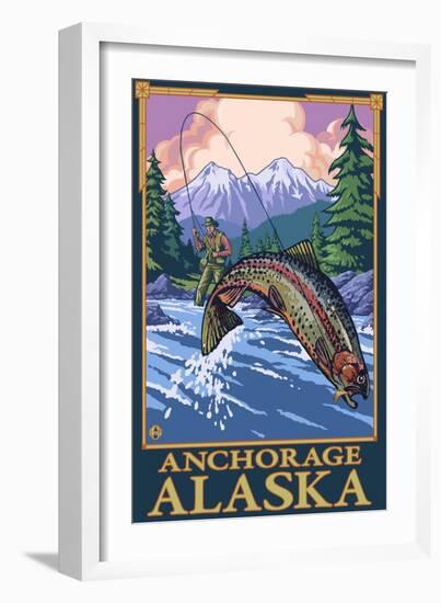 Fly Fishing Scene, Anchorage, Alaska-Lantern Press-Framed Art Print