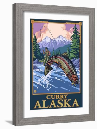 Fly Fishing Scene, Curry, Alaska-Lantern Press-Framed Art Print