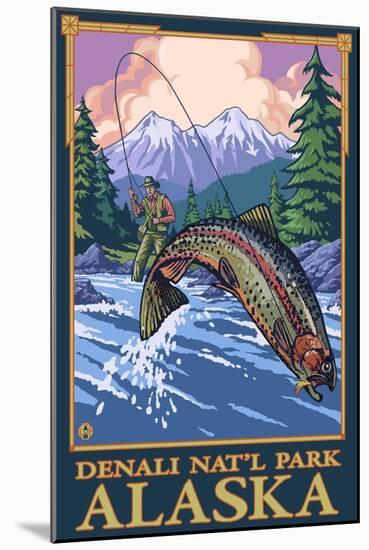 Fly Fishing Scene, Denali National Park, Alaska-Lantern Press-Mounted Art Print