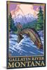 Fly Fishing Scene, Gallatin River, Montana-Lantern Press-Mounted Art Print