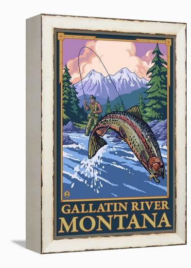 Fly Fishing Scene, Gallatin River, Montana-Lantern Press-Framed Stretched Canvas