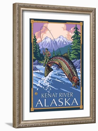 Fly Fishing Scene, Kenai River, Alaska-Lantern Press-Framed Art Print