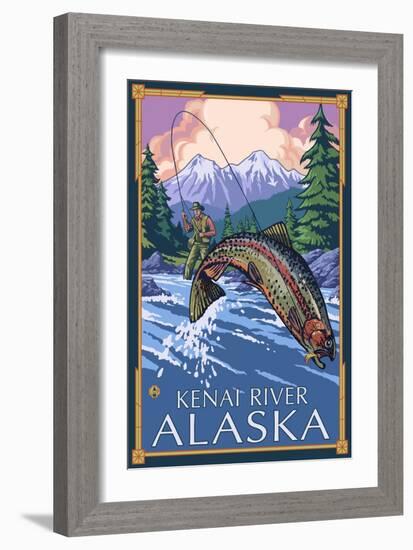 Fly Fishing Scene, Kenai River, Alaska-Lantern Press-Framed Art Print