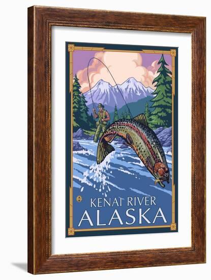 Fly Fishing Scene, Kenai River, Alaska-Lantern Press-Framed Art Print