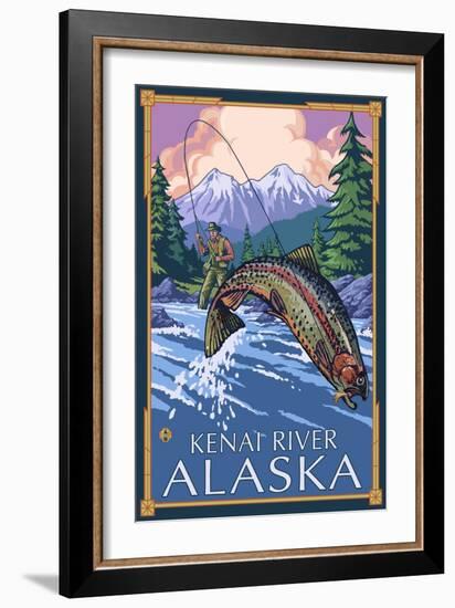 Fly Fishing Scene, Kenai River, Alaska-Lantern Press-Framed Art Print