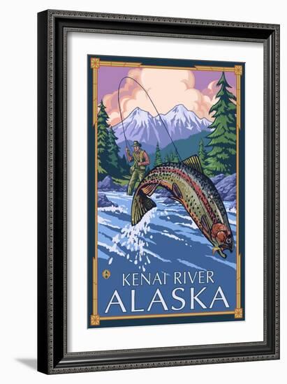 Fly Fishing Scene, Kenai River, Alaska-Lantern Press-Framed Art Print