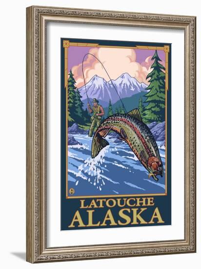 Fly Fishing Scene, Latouche, Alaska-Lantern Press-Framed Art Print