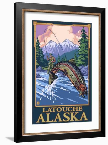 Fly Fishing Scene, Latouche, Alaska-Lantern Press-Framed Art Print