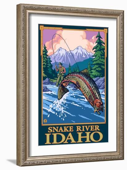 Fly Fishing Scene, Snake River, Idaho-Lantern Press-Framed Art Print