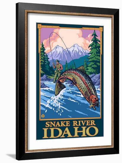 Fly Fishing Scene, Snake River, Idaho-Lantern Press-Framed Art Print