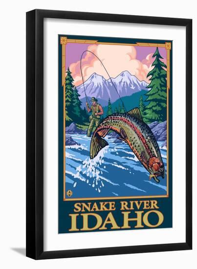 Fly Fishing Scene, Snake River, Idaho-Lantern Press-Framed Art Print