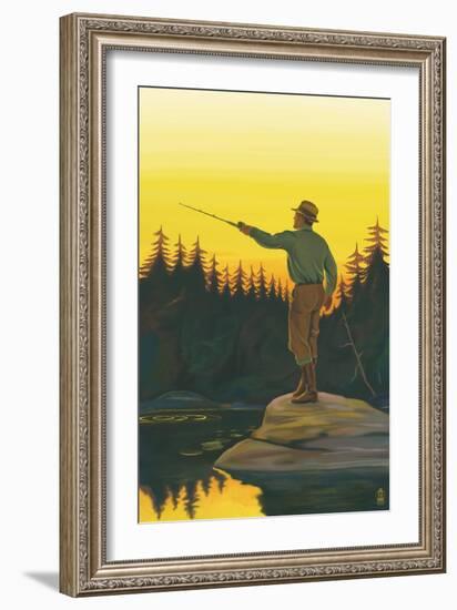 Fly Fishing Scene-Lantern Press-Framed Art Print