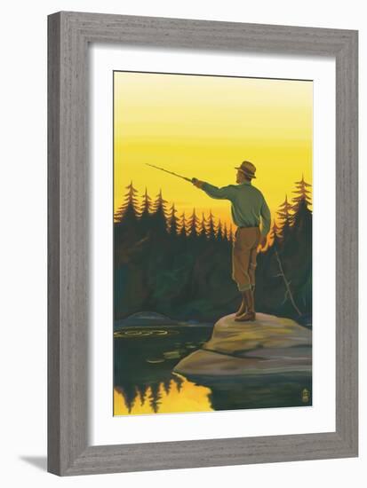 Fly Fishing Scene-Lantern Press-Framed Art Print