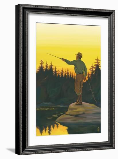 Fly Fishing Scene-Lantern Press-Framed Art Print