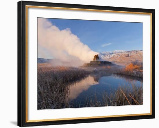 Fly Geyser with Snow Capped Granite Range in the Black Rock Desert Near Gerlach, Nevada, USA-Chuck Haney-Framed Photographic Print