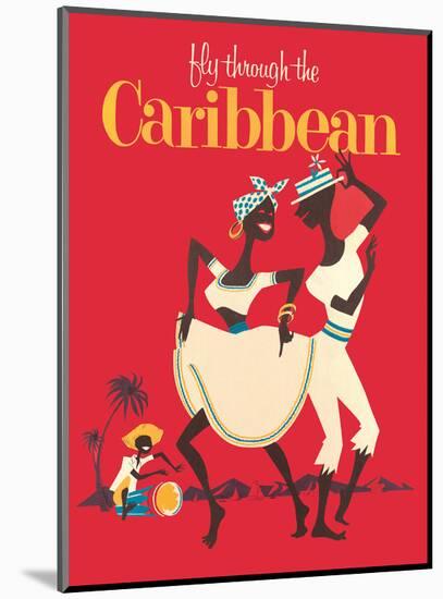 Fly through the Caribbean - Calypso Dancers and Conga Drummer-Pacifica Island Art-Mounted Art Print