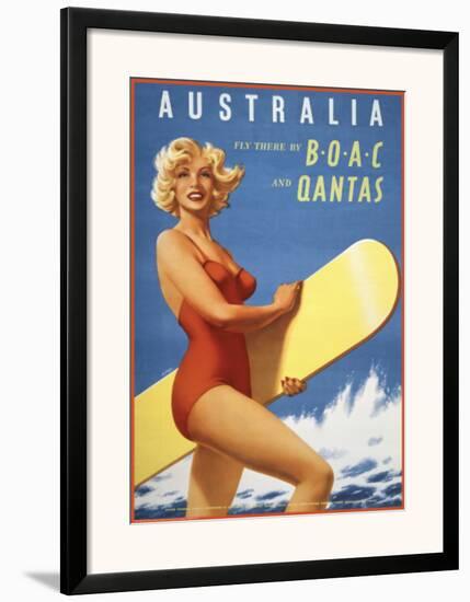 Fly to Australia by BOAC and Qantas-null-Framed Art Print