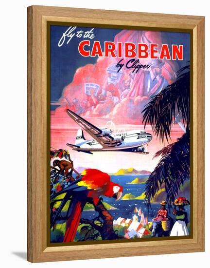 "Fly to the Caribbean by Clipper" Vintage Travel Poster-Piddix-Framed Stretched Canvas