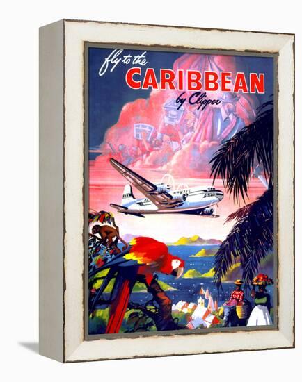 "Fly to the Caribbean by Clipper" Vintage Travel Poster-Piddix-Framed Stretched Canvas