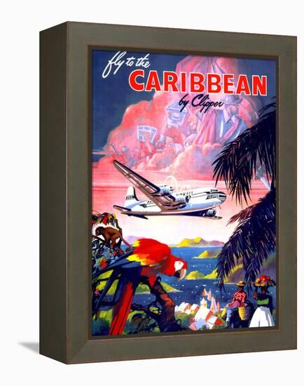 "Fly to the Caribbean by Clipper" Vintage Travel Poster-Piddix-Framed Stretched Canvas
